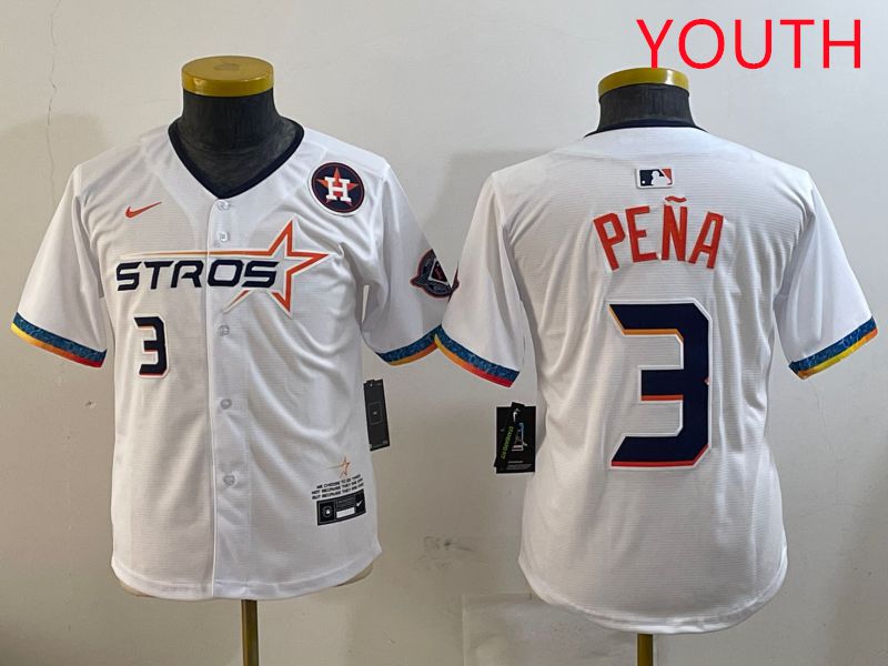 Youth Houston Astros 3 Pena White Fourth generation Joint Name 2025 Nike MLB Jersey style 3